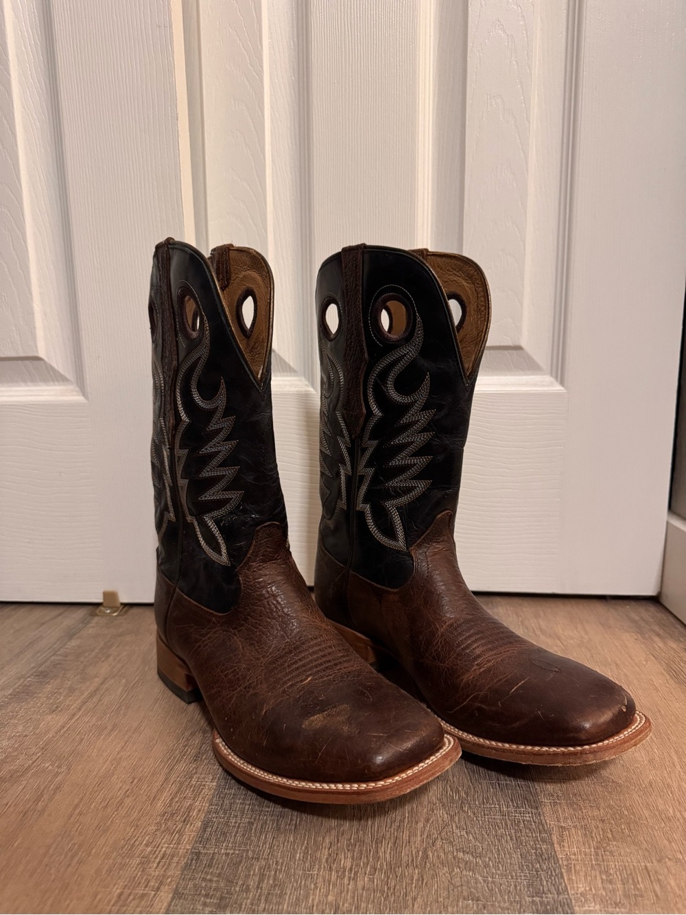 Men's Brown Foot Leather Cowboy Boots with Black Shaft